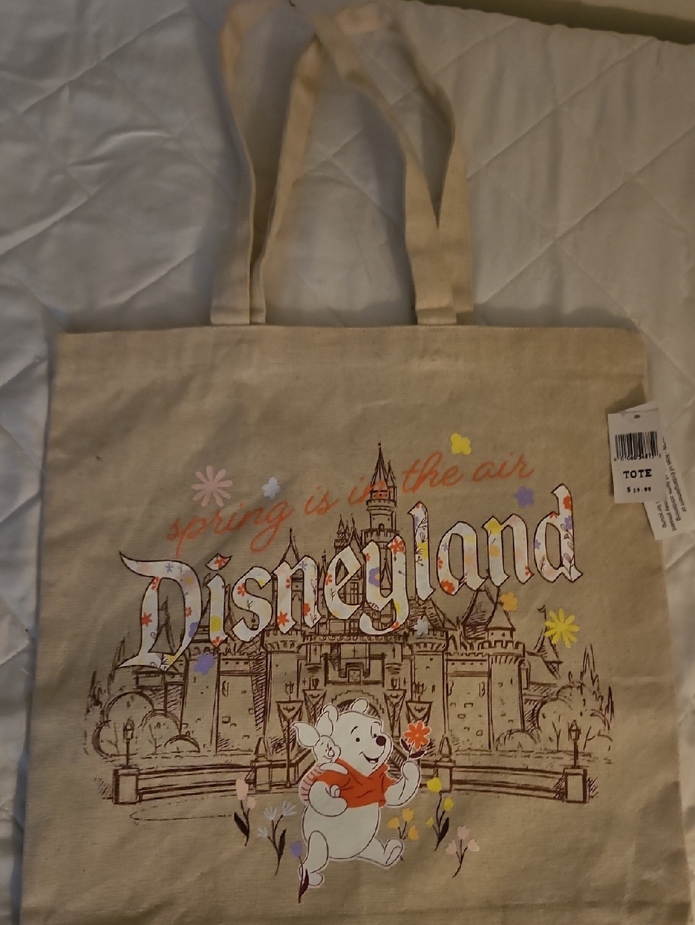 Disney Beige Spring Is In The Air Disneyland Tote Bag Featuri G Winnie The Pooh